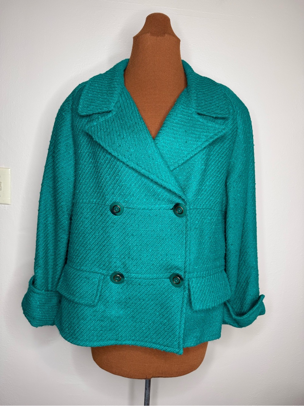 Carlisle Vintage 80’s Silk Blend Teal Green Double-Breasted Blazer Size 8